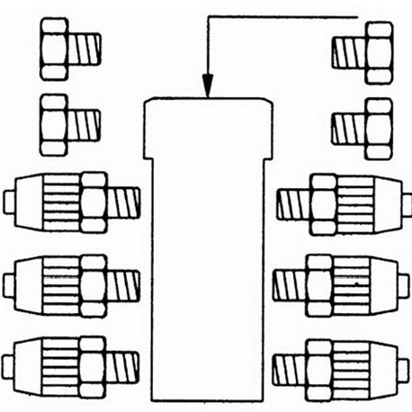 Разветвитель воздуха рядный 6-ти канальный (ВР1\4") с гайками под ПВХ шланг 4/1мм