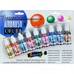Набор прозрачных красок Jacquard Airbrush Color, 8 цв в блистере + бесцветный лак
